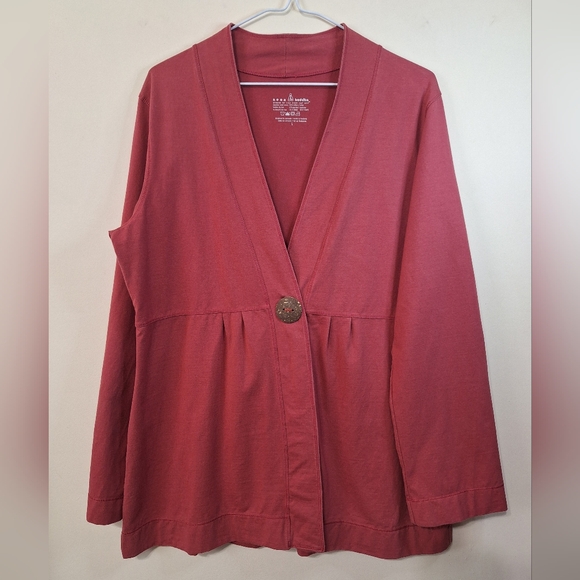 Neon Buddha L Muted Red 1 Button Longsleeve V-neck Top - Picture 1 of 6